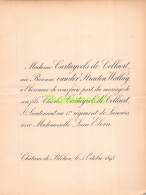 FAIRE PART MARIAGE  CARTUYVELS DE COLLAERT BARONNE VANDER STRAETEN WALLAY CHARLES LUCIE ELOIN CHATEAU DE BLEHEN 1893 - Mariage