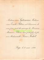 FAIRE PART MARIAGE  LYSTERMANS EMILE PETERS MAURICE LOUISE FIRKET LIEGE 1894 - Mariage