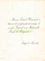 FAIRE PART MARIAGE  ERNEST HOUSSARD FERNAND LEONIE DE RASQUINET LIEGE 1893 - Mariage