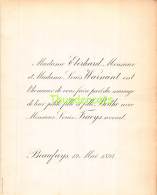 FAIRE PART MARIAGE  EBERHARD LOUIS WARNANT BERTHE LOUIS FRAEYS AVOCAT BEAUFAYS 1894 - Mariage