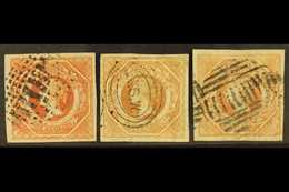 NEW SOUTH WALES 1854-59 1s Diadem, The Three Listed Shades, SG 99/101, Fine With Four Margins And Neatly Cancelled. (3)  - Other & Unclassified