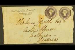 VICTORIA INWARD MAIL. 1855 (2 Oct) Flimsy Wrapper From Lowestoft To Melbourne, Bearing Two 6d Embossed Stamps (cut Sligh - Altri & Non Classificati