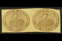 WESTERN AUSTRALIA 1854-55 1s Grey- Brown Imperf, SG 4c, Unused REJOINED HORIZONTAL PAIR With Full Margins & Fabulous Fre - Sonstige & Ohne Zuordnung