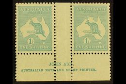 1929-30 Small Multiple Wmk 1s Blue-green Roo (SG 109), Ash Imprint Pair With "N" Over "N", BW 34z, Fine Mint  For More I - Other & Unclassified