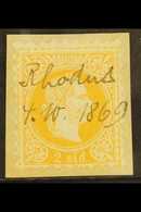 POST OFFICES IN TURKISH EMPIRE USED IN RHODES 1867 2s Yellow, SG 1, Used On Small Piece, Manuscript "Rhodus / 4.10.1869" - Sonstige & Ohne Zuordnung