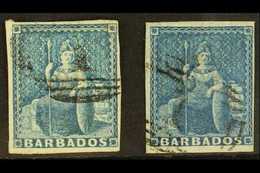 1855-58 (1d) Pale Blue And (1d) Deep Blue, SG 9/10, Good Used With Four Margins.(2 Stamps) For More Images, Please Visit - Barbados (...-1966)