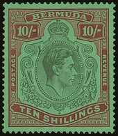 1938 10s Green And Deep Lake / Pale Emerald (First Printing), SG 119, Very Lightly Hinged Mint.  For More Images, Please - Bermuda