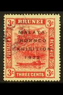 1922 MALAYA BORNEO EXHIBITION 3c Scarlet, Broken "N" SG 53c, Fine Cds Used.  For More Images, Please Visit Http://www.sa - Brunei (...-1984)