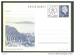 1989 TURKEY VIEW FROM KAS THEATRE RUINS (ANTALYA) WITH SYMBOLIZED AEEPP PHILATELIC EXHIBITION STAMP DESIGN POSTCARD - Postal Stationery