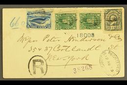 1895 Registered Cover From St Johns To New York Franked 1887 1c Green Pair, 5c Deep Blue And 1890 3c Slate Grey All Tied - Sonstige & Ohne Zuordnung