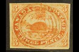 1857 3d Red Beaver On Ribbed Paper, SG 22, Four Margins With Neat Red Target Cancel, Crease. For More Images, Please Vis - Sonstige & Ohne Zuordnung
