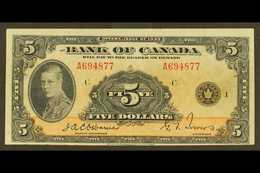 1935 KING EDWARD VIII BANKNOTE BANK OF CANADA $5 Black And Orange, English Text, Series C, Fine/ Very Fine Condition. Fo - Sonstige & Ohne Zuordnung