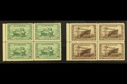 1942-43 War Effort 14c Dull Green And 20c Chocolate, SG 385/86, Marginal Blocks Of Four, Never Hinged Mint. (2 Blocks =  - Other & Unclassified