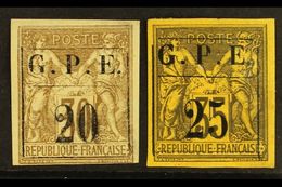 GUADELOUPE 1884 "20" On 30c Brown And "25" On 35c Violet On Yellow, Yv 1 & 2, Very Fine Mint. (2 Stamps) For More Images - Altri & Non Classificati