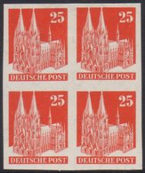 AMERICAN & BRITISH ZONE 1948-52 25pf Vermilion Cologne Cathedral Definitive IMPERF BLOCK OF FOUR, Mi 87 II U, Very Fine  - Other & Unclassified