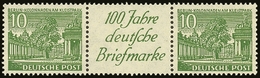 1949 10pf Green Buildings X2 With Se-tenant "100 Jahre Deutsche Briefmarken" Between Them Michel W12, Superb NHM. For Mo - Sonstige & Ohne Zuordnung