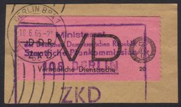 OFFICIALS DIENSTSACHEN 1965 (Apr) 20pf Black On Rose, Michel 2, Very Fine Used On Piece Cancelled By Large Boxed Violet  - Other & Unclassified