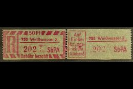 REGISTERED MAIL STAMP (EINSCHREIBEMARKEN) 1968 50pf With Type 1 Postcode, Perf 12½, Michel 2 C PLZ 758-2 (Weisswasser 2) - Sonstige & Ohne Zuordnung