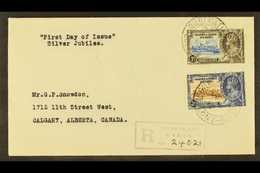 1935 SILVER JUBILEE FDC. 1d And 3d Silver Jubilee, SG 36 And 38, Fine Used On Reg FDC To Canada, Tied By GILBERT & ELLIC - Isole Gilbert Ed Ellice (...-1979)