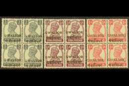 GWALIOR 1949 3p, ½a & 1a Alizah Overprints, BLOCKS OF FOUR, SG 129/31, Never Hinged Mint (3 Blocks). For More Images, Pl - Altri & Non Classificati