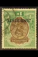 JIND 1927-37 1r Chocolate & Green, Watermark INVERTED, SG 98w, Fine Used. For More Images, Please Visit Http://www.sanda - Other & Unclassified