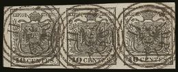 LOMBARDY-VENETIA 1850 10c Black On Hand-made Paper, Sassone 2, (Michel 2Xa), Used Strip Of 3 With Huge Margins And Prett - Unclassified
