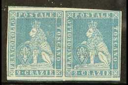 TUSCANY 1851 2cr Blue On Grey, Sass 5, Mint Pair, Without Gum, Close To Large Margins And Lovely Bright Colour. Scarce U - Unclassified