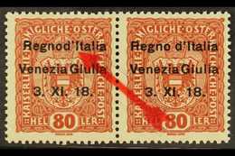 VENEZIA GIULIA 1918 80h Red Brown Overprinted, Variety 'Regnod', Sass 13n, In Pair With Normal, Very Fine Never Hinged M - Unclassified