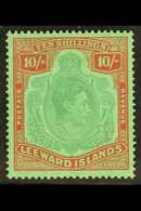 1938-51 10s Pale Green & Dull Red Green - Ordinary Paper, SG 113a, Fine Mint With Distinguishing Brownish Gum. Cat £800. - Leeward  Islands
