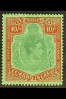 1938-51 10s Deep Green & Deep Vermilion KGVI Ordinary Paper, SG 113c, Fine Never Hinged Mint, Very Fresh. For More Image - Leeward  Islands