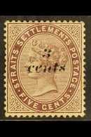1886 3c On 5c Purple Brown, SG 84, Very Fine Unused With Gum. Scarce Stamp. For More Images, Please Visit Http://www.san - Straits Settlements