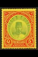 TRENGGANU 1921-41 $5 Green And Red/yellow, Wmk Mult Script CA, SG 44, Very Fine Mint. For More Images, Please Visit Http - Sonstige & Ohne Zuordnung