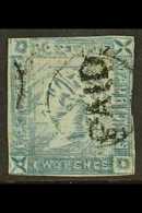 1859 2d Blue Imperf "Lapirot", Worn Impression, From Position 9, SG 39, Used With Two Margins, Close/into On Others, And - Mauritius (...-1967)