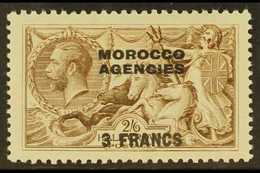 FRENCH CURRENCY 1924-32 3f On 2s.6d Chocolate Brown, The MAJOR RE-ENTRY (R. 1/2), SG 200a, Superb Never Hinged Mint, Ver - Other & Unclassified