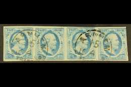 1852-63 RARE STRIP OF 4. 5c Milky Blue Plate IV Imperf (NVPH 1l, SG 1h, Michel 1a), Superb Used Horizontal STRIP OF FOUR - Other & Unclassified