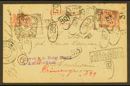 1903 Netherlands Indies 5c Postal Card To Amsterdam Bearing 'Direct Steamship' Boxed Cachet; Address Unknown But Still R - Other & Unclassified