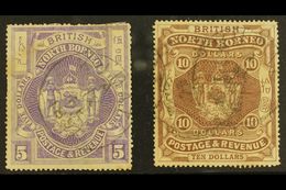 1889 $5 & $10 Values, SG 49/50, Fine Postal Cds Used, The $5 With Various Faults, The $10 Short Perf. Very Scarce (2 Sta - Nordborneo (...-1963)