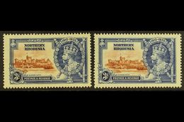 1935 3d Silver Jubilee, Two Examples With Vignettes Shifted Either To Left Or The Right, Into The Frame Design, SG 20, F - Nordrhodesien (...-1963)
