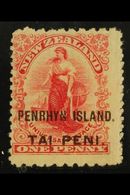 1902 1d Carmine, Thin Hard "Basted Mills" Paper, Perf Compound Of 11 And 14, Surcharged In Brown, SG 6, Mint With Part O - Penrhyn