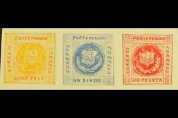 1861 HAND PAINTED STAMPS Unique Miniature Artworks Created By A French "Timbrophile" In 1861. Three Values With Similar  - Perù