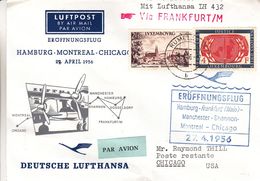 Luxembourg - Lettre De 1956 - Oblit Rumelange - 1er Vol Hamburg Frankfurt Manchester Shannon Montreal Chicago - Covers & Documents