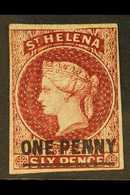 1863 1d Lake Surcharge On 6d (Type A), Watermark Crown CC, Imperf, SG 3, Fine Mint With Four To Large Margins. For More  - St. Helena