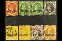 1881-84 USED SURCHARGE SELECTION On A Stock Card. Includes 1881 2½d CC Wmk, 1882-84 Set With ½d & 4d Shade. Fine Used (8 - St.Lucia (...-1978)