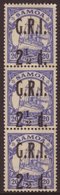 1914 (3 Sept) "G.R.I." Surcharge 2½d On 20pf Ultramarine (SG 104) Vertical Strip Of Three, The Top Stamp With "1" To Lef - Samoa (Staat)