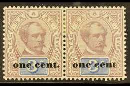 1889 1c On 3c Purple And Blue, Superb Mint Pair Showing Variety "No Stop After Cent", SG 23/23a, On Right Hand Stamp. Fo - Sarawak (...-1963)