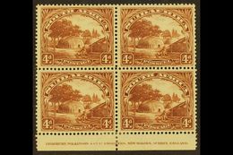 1927-30 4d Brown, Perf.14 X 13½, Imprint Block Of 4, SG 35c, One Slightly Toned Perf At Top, Otherwise Very Fine Mint. F - Unclassified