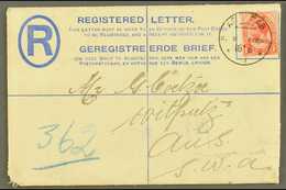 1917 (18 Jun) 4d Blue Registered Envelope To Aus Uprated With 1d Union Stamp Tied By Fine "AR OAB" Altered German Cds Po - South West Africa (1923-1990)