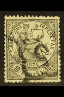 1874 10p Black "Justice" Allegory, SG 226,  Used With Neat Arana "5" Cancel Of Granada. Tiny Hinge Thinning Patch But Ve - Other & Unclassified