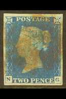 1840 2d Blue, Plate 1 Lettered "NG", Fine Used With Four Good Margins, And Light  Maltese Cross In Red. For More Images, - Altri & Non Classificati