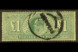 1902-10 £1 Dull Blue-green, SG 266, Good Used With Circular "Guernsey" Cancel, Light Vertical Crease, Nice Colour. For M - Non Classificati
